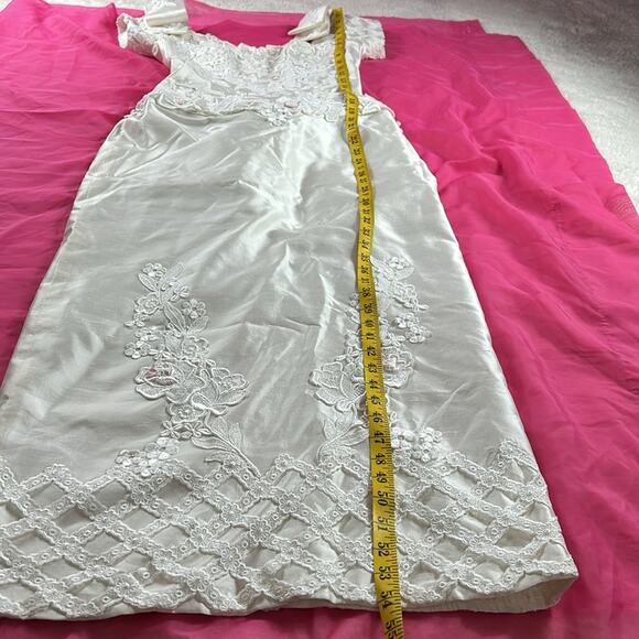 Vintage rosebuds and embroidery basque waist sheath style wedding dress small xs - Picture 8 of 16